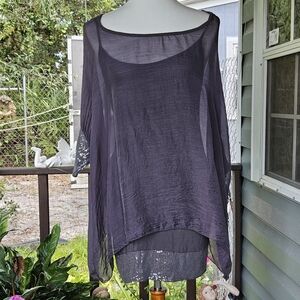 Nicole Italy Silk Charcoal Gray Layered Mini Tunic Dress S Sequin Hem Festival